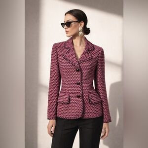 Vintage Talbots Blazer Tweed Blazer Pink Black Boucle Wool Mohair Blend Career